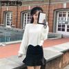 Short Ladies Jumper Pullover Loose Lantern Sleeves Thickened Knitted Sweater Design Sense Irregular Hem Knitted Sweaters High Waist Skinny Tops