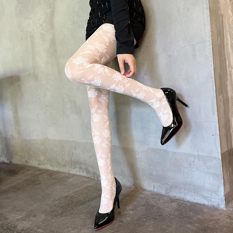 Весенние Розовые Цветочные Прозрачные Колготки Женские Нейлоновые Тонкие Ретро Колготки Женские Сексуальные Очаровательные Длинные Чулки Стиль Y2K