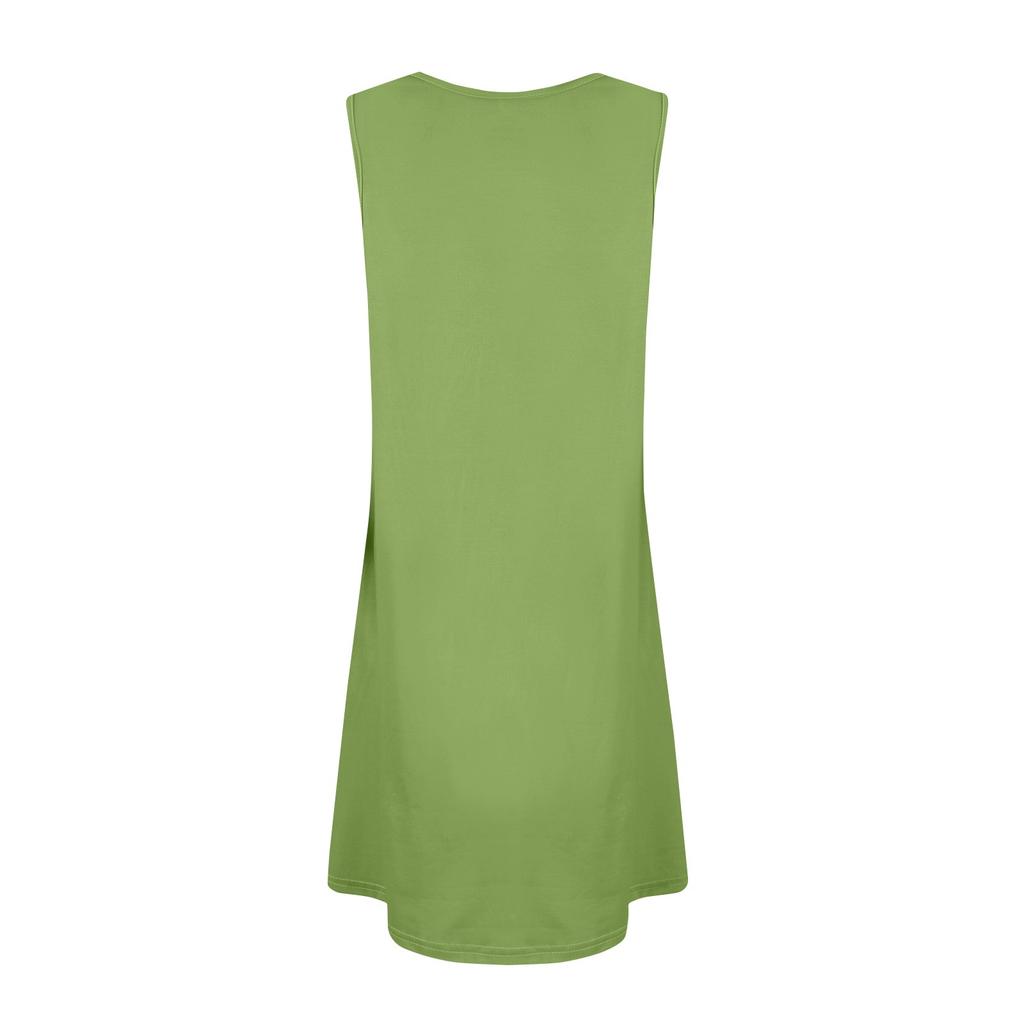 Women's Summer Dress Sleeveless Spring Solid Color Sundress With Pockets