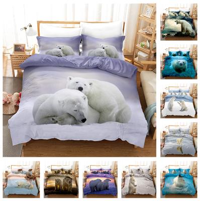 Комплект постельного белья с 3D белым медведем, пододеяльник с изображением животных, наволочка, 2/3 шт., ткань из микрофибры, AU/DE/ES/EU, супер большая кровать, мягкий домашний текстиль