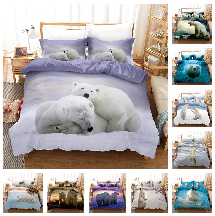 Комплект постельного белья с 3D белым медведем, пододеяльник с изображением животных, наволочка, 2/3 шт., ткань из микрофибры, AU/DE/ES/EU, супер большая кровать, мягкий домашний текстиль