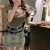 Front Shoulder U-neck Exposed Collarbone Short Sleeve Solid Color T-shirt for Women's Summer New Slim Short Inner Wear Design Top