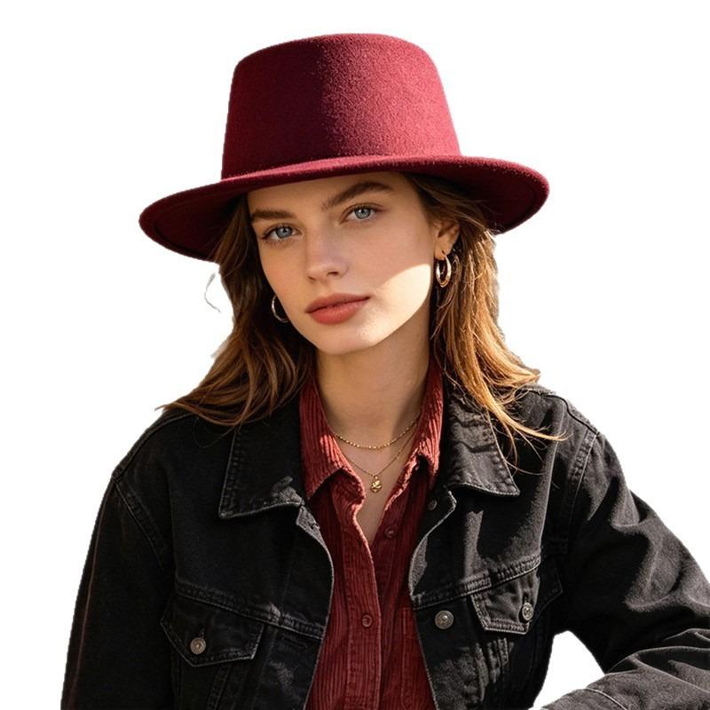 Women S Solid Flat Top Fedora Hat Warm Autumn Winter Elegant Casual