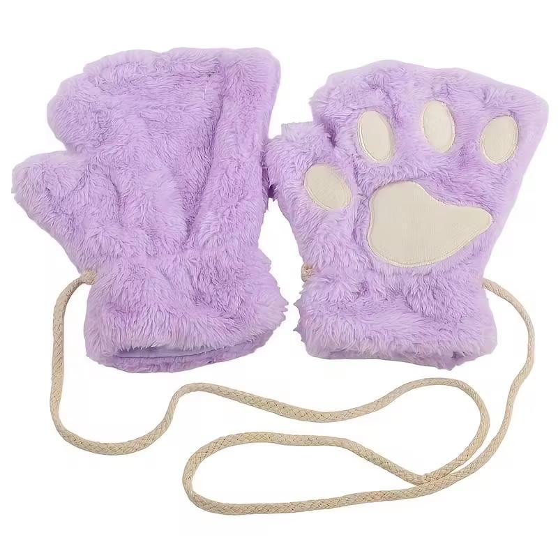 Мультяшные милые перчатки с кошачьими когтями, женские плюшевые варежки, теплые мягкие плюшевые короткие перчатки без пальцев с пушистым медведем и котом, костюм на половину пальца