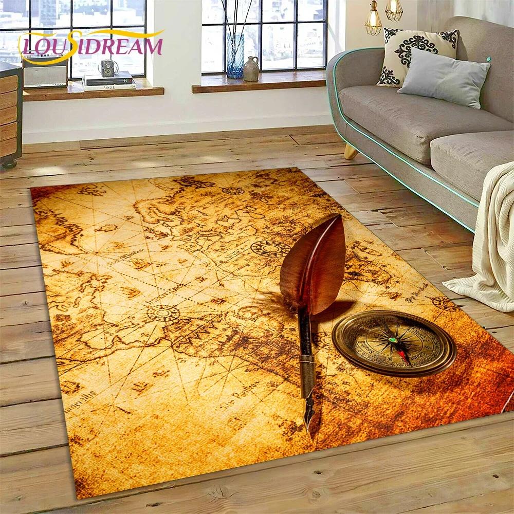 3D Древняя морская карта мира, компас, ковер, коврик для спальни, гостиной, дивана, украшение, детский игровой большой декоративный напольный коврик