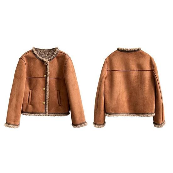 Женское зимнее пальто Yousheng, толстое плюшевое, короткое, с круглым вырезом, однобортное, свободного покроя, для повседневной носки, для школы и поездок на работу