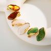 White Brown Green Resin Geometric Stud Earrings, Gold Plated Stainless Steel Earrings, New Design Jewelry for Women Gift