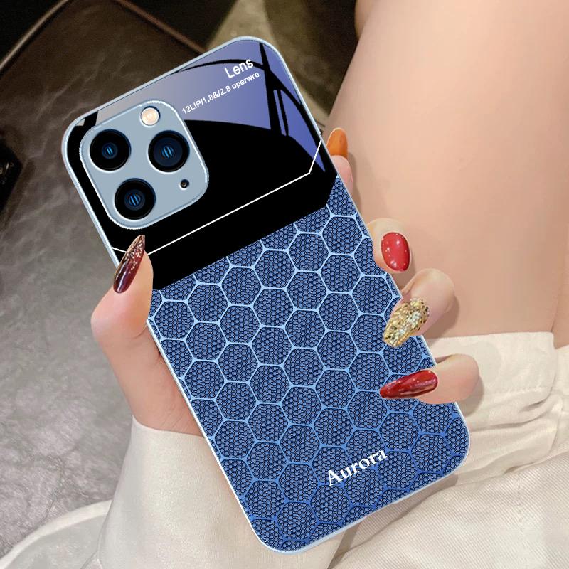 Шестиугольная сетка из яблок для iPhone 16 Pro Max 15 Pro 14 13 12 Mini 11 XS Max XR 7 8 Plu SE 2022 Чехол для телефона из закаленного стекла