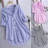 2022 Spring/Summer Women's Chic Striped Long-Sleeve Pointed Collar Loose Shirt