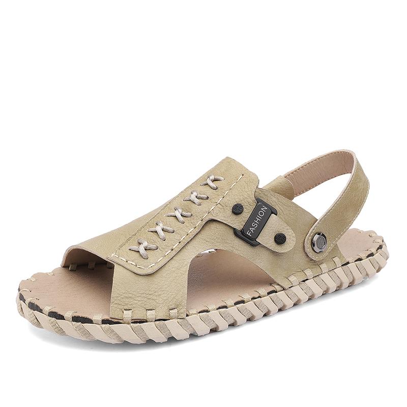 Fashion Classic Outdoor Men Sandals Handmade Leather Summer Flats Casual Lightweight Man Beach Shoes Quick Dry Wading Aqua Shoes Sandals