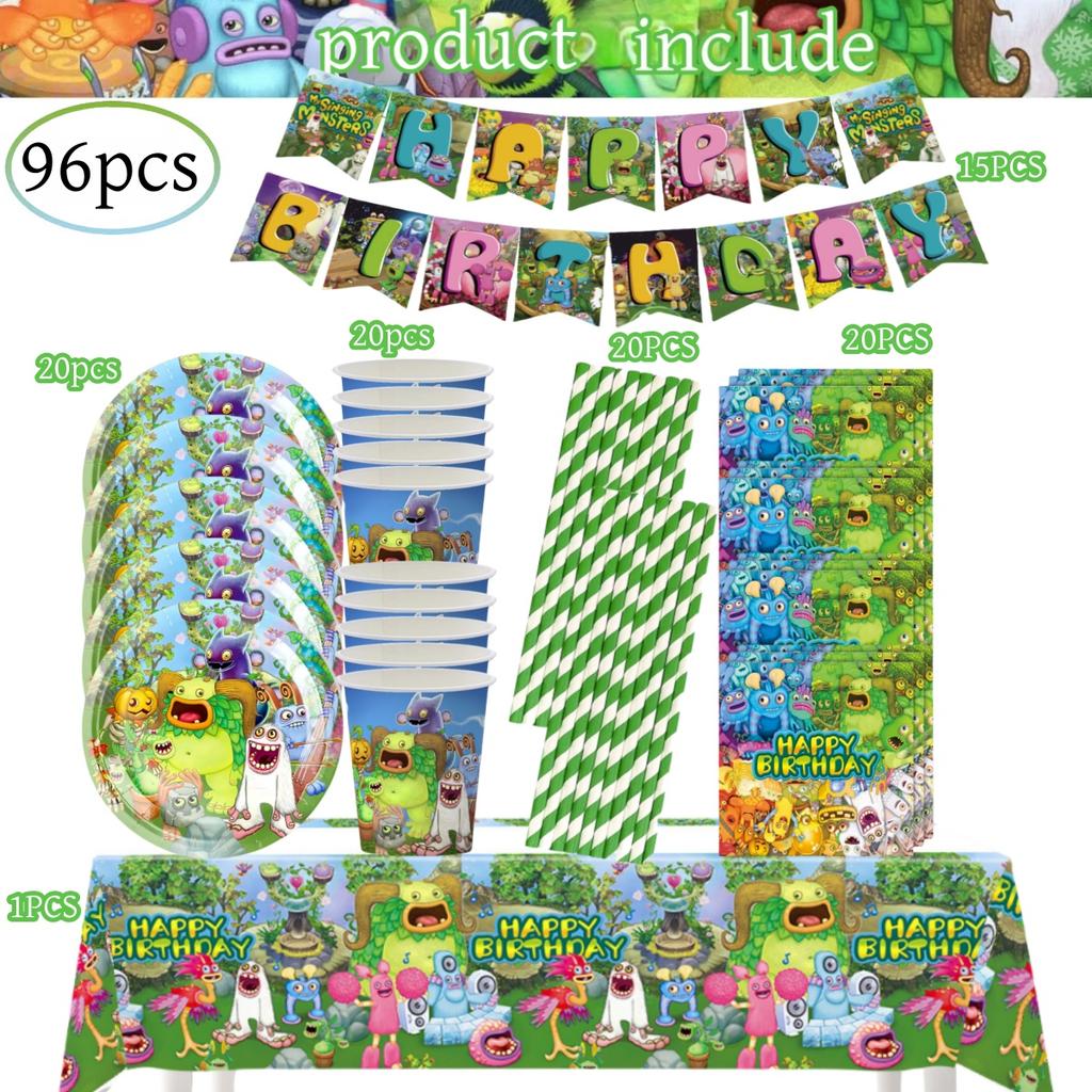 Декор на День Рождения My Singing Monsters на 20 человек Одноразовая Посуда Скатерть Тарелка Детский Праздник Подарок для Детей Мальчишник Товары для Вечеринки