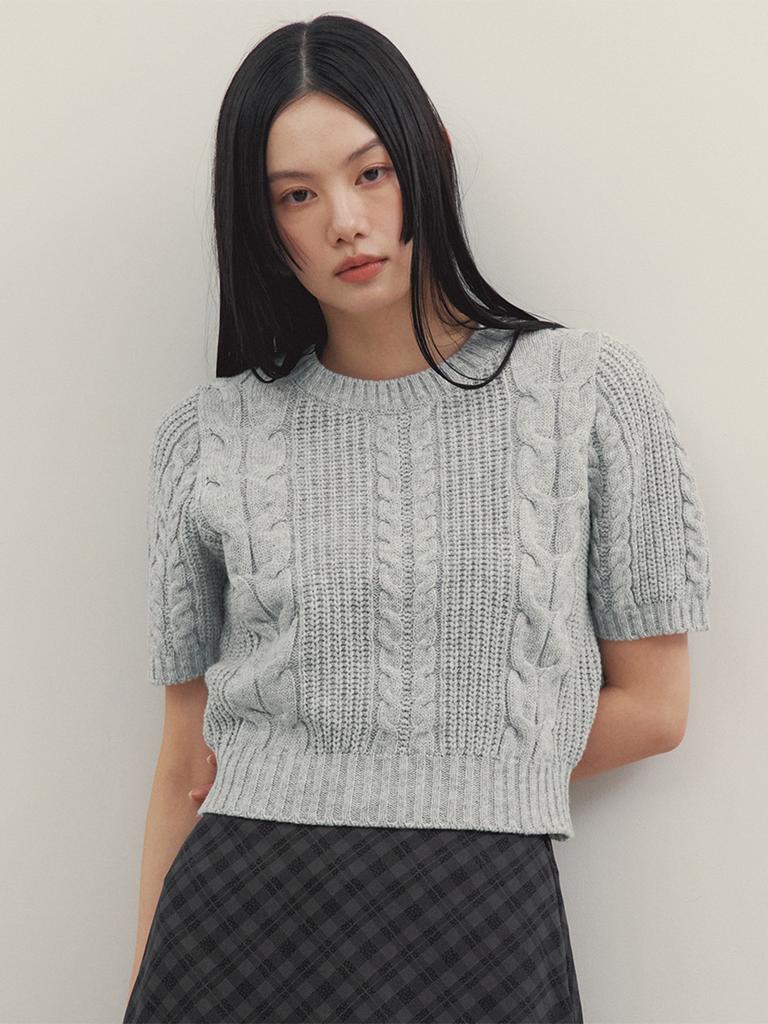 GNGB Cable Short Sleeve Knit_Gray
