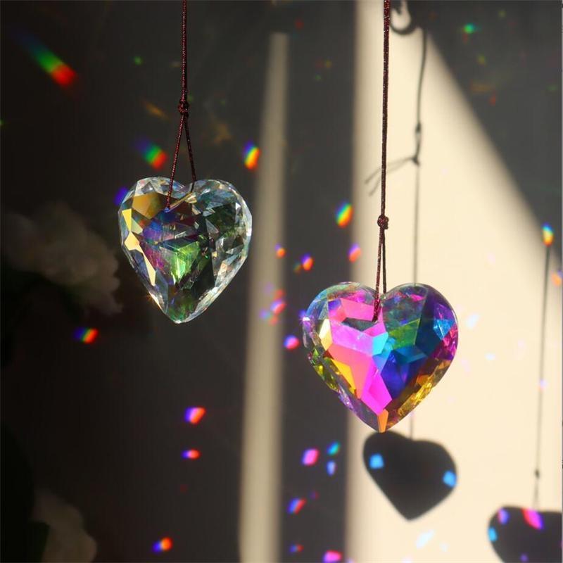 1 шт., хрустальный кулон в форме сердца, автомобильные подвески, люстра, орнамент, освещение, подвеска, аксессуары для рукоделия, хрустальное сердце, призма, ловец солнца, украшение