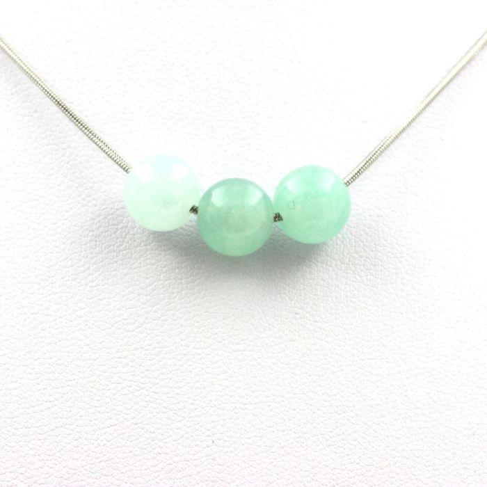 Stones and Minerals. 3 Angelite Pearl Necklace 8 Mm Stainless Steel Chain.