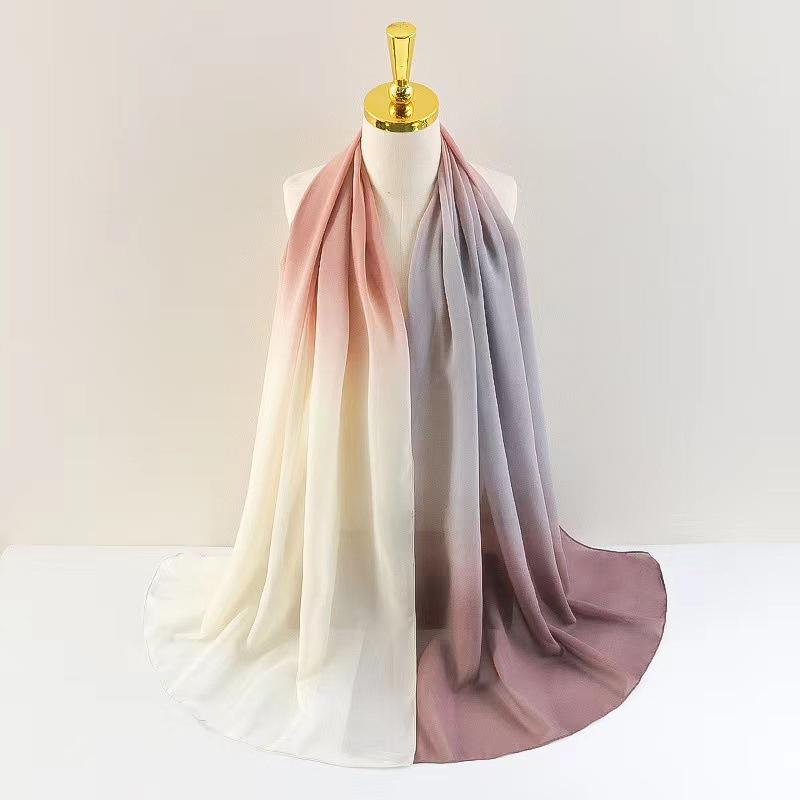 The New Gradient Color Fine Chiffon Large Size Scarf Women's Shawl Long Scarf Casual Headscarf Thin Sunscreen Gauze