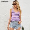 Summer Women's Vest Fashion V-neck Striped Top Collision Knit Shirt Loose Undershirt