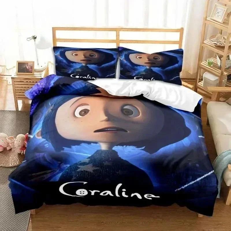 Cartoon Coraline 3D Printed Duvet Cover Pillowcase Bedding Set Twin Full Queen King Size for Bedroom Decor Birthday Gift