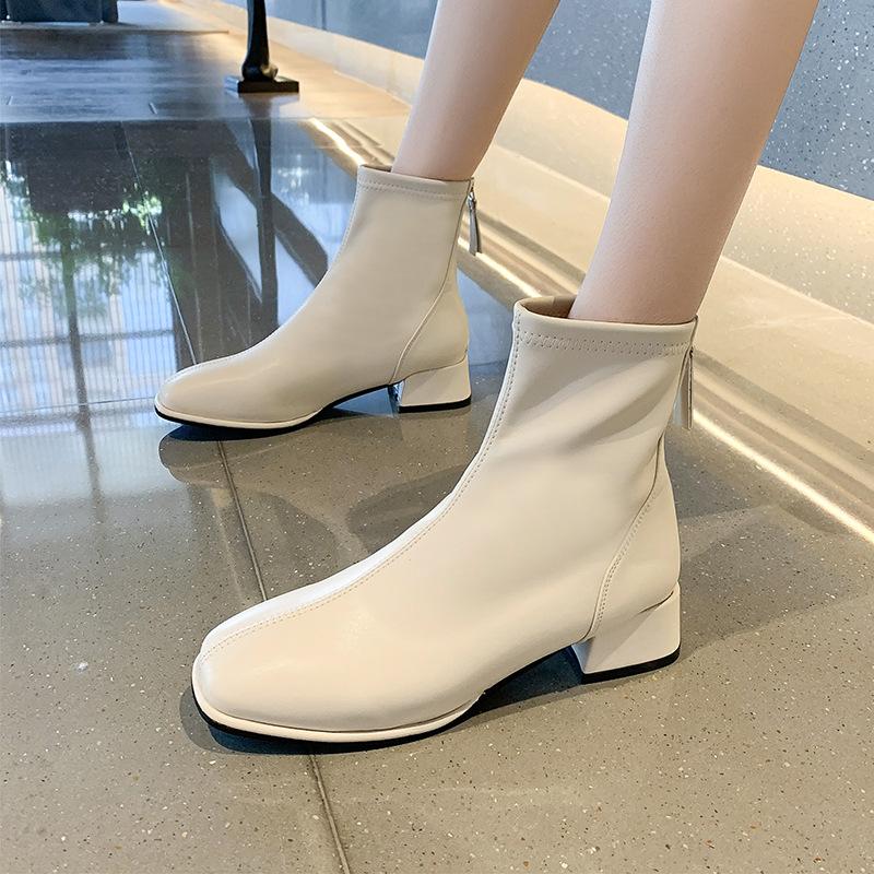 Большие размеры, квадратные ботильоны женские, новые, французские, мягкие, кожаные, квадратные, с белыми узкими ботинками, ботинки Martin