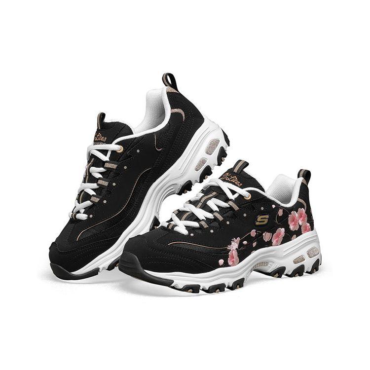 Skechers DLites 1.0 Ткань Кожа Спортивные Повседневные Низкие Кроссовки Lifestyle Женские Кроссовки Черный 149239-BKPK