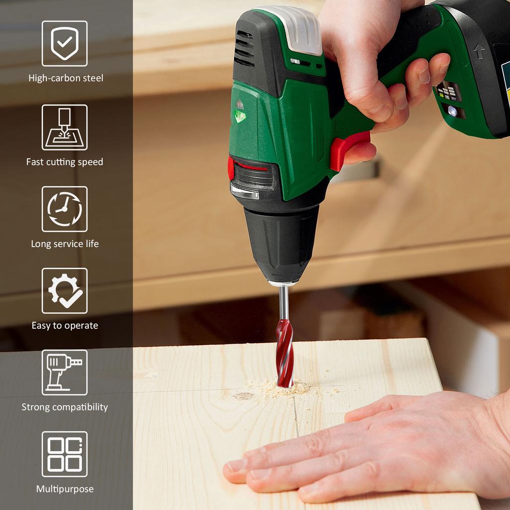 Набор спиральных сверл по дереву, четыре шлица, четыре лезвия, опорное сверло по дереву, винтовые сверла, 10-25 мм, зенковочное сверло