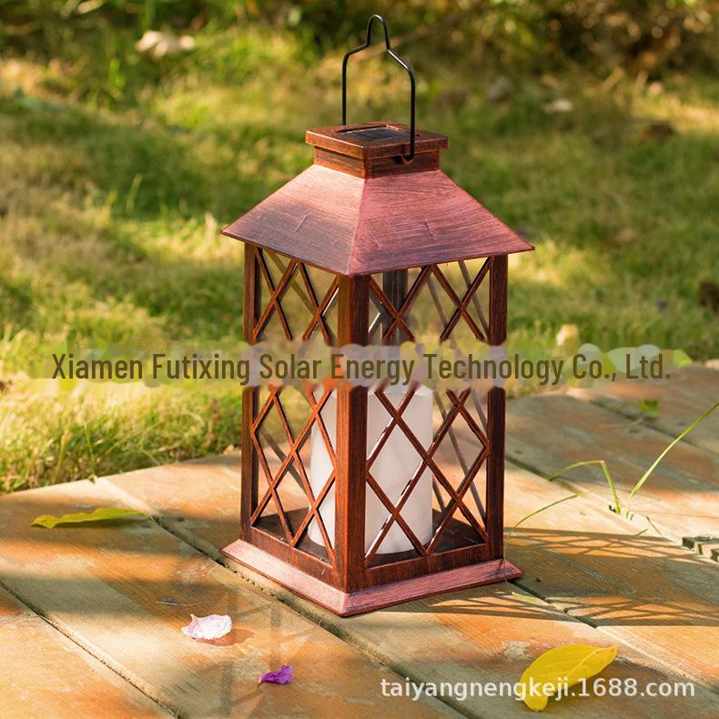 Solar Retro Palace Lantern with Flickering LED Candle for Outdoor Lawn and Garden Decoration