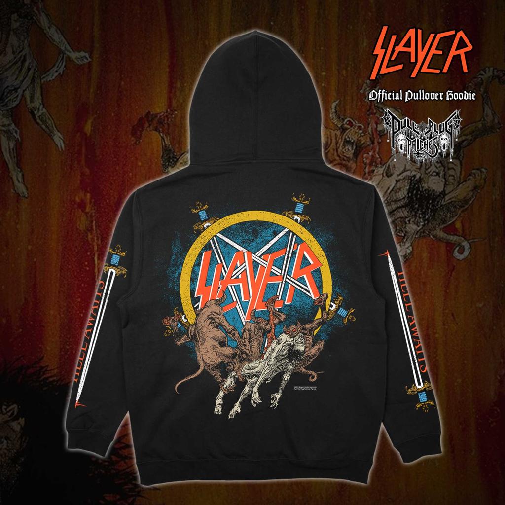 Худи с принтом Slayer Hell Awaits Пуловер Мужские Женские Оверсайз Y2k Флис Теплый Свитшот Американская Группа Смертельного Металла Женская Мужская Одежда