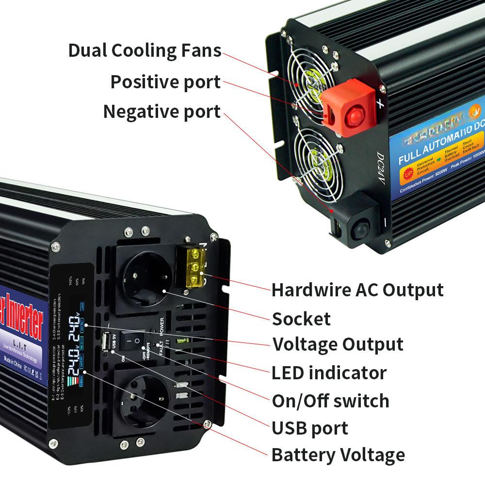 8000 Вт Солнечная Энергия Синусоидальный Преобразователь Путешествия на Открытом Воздухе ЖК-Дисплей Аккумулятор Инвертор Высокая Мощность Автомобильный Инвертор