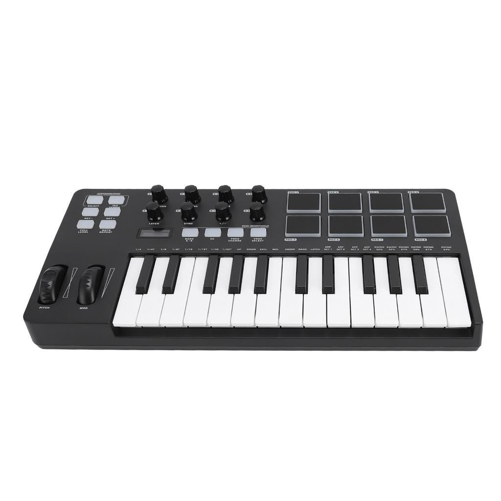 25-клавишная USB-MIDI-клавиатура с интеграцией DAW, режим аккордов, режим гамм, 8 подсвечиваемых барабанных пэдов