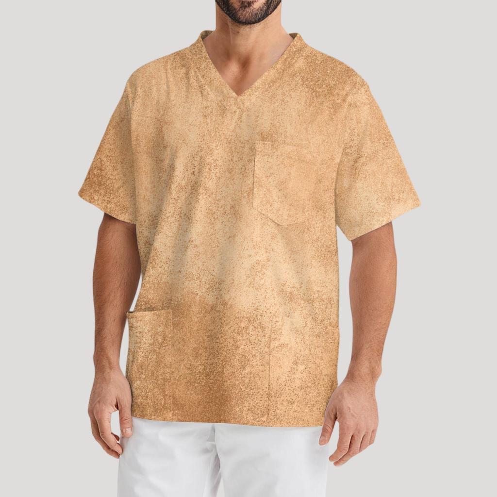 Мужская рабочая блузка с короткими рукавами и v-образным вырезом с принтом, топ с нагрудным карманом