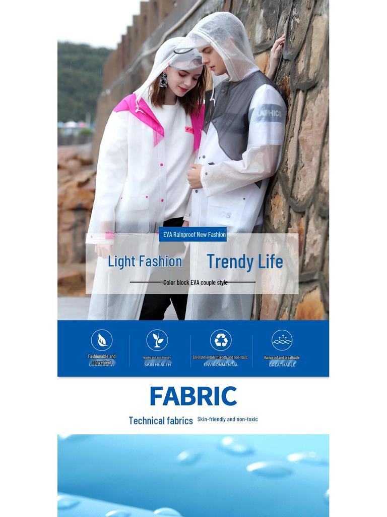 Qinfei Unisex Long Travel Rain Poncho with High-Frequency Heat-Pressed Seams