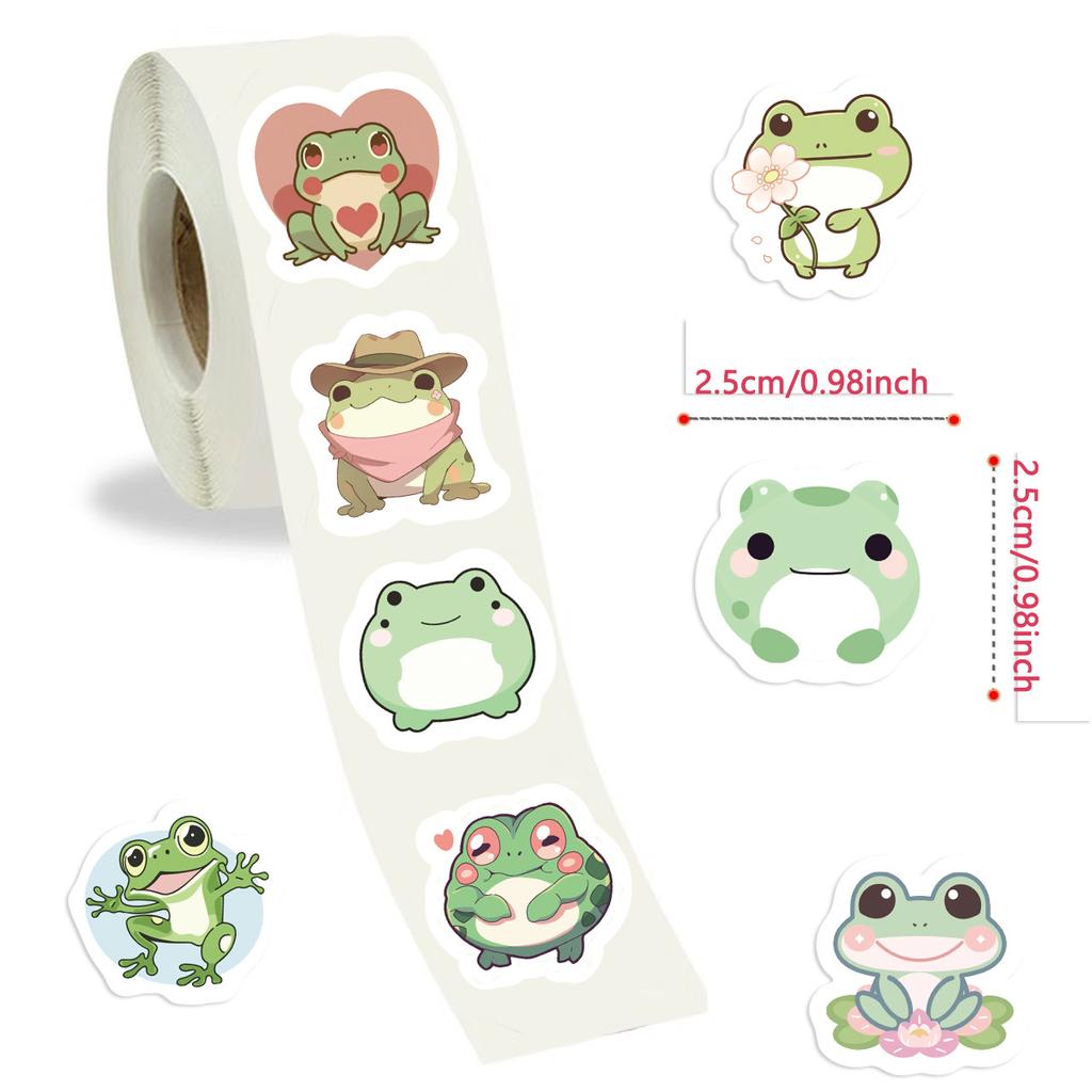 500 Pieces/roll Sticker Roll Sticker New Product Cartoon Frog Creative Handbook Material Self-adhesive Seal Sticker