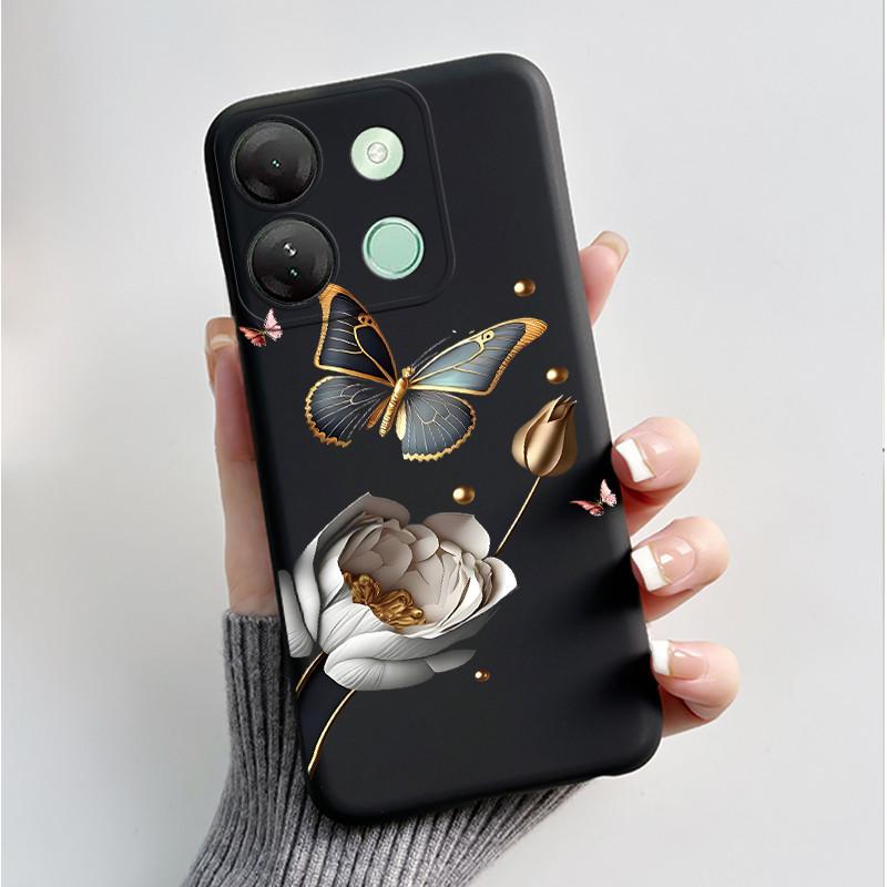 Печатный чехол для телефона для Infinix Smart 7 HD / Smart 7 Plus Мягкий силиконовый черный корпус Милый цветочный мультяшный чехол