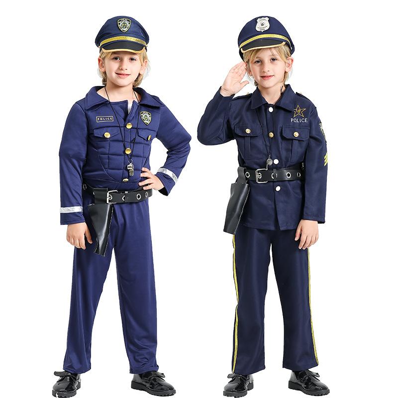 Kids Police Costume Set Halloween Cosplay Outfit Cos Party Performance Suit for Boys Role Play
