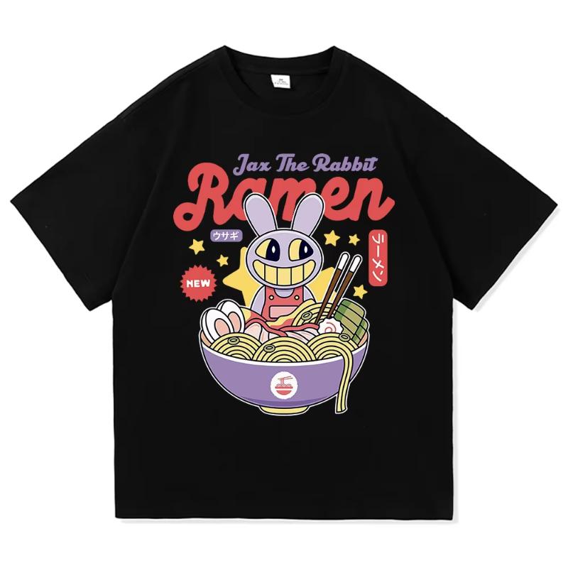 Футболка Amazing Digital Circus Jax Ramen, модная женская футболка Caine Pomni, футболка унисекс с милым кроликом и лапшой, хлопковая футболка.