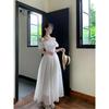 One-word Collar Waist Small Fresh Long Skirt Dress Women's Summer New Thin Cover Meat