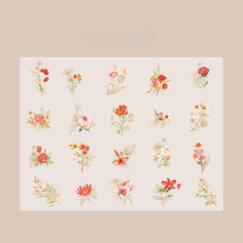 40Pcs/Bag Aesthetic Flower Stickers Pack Fresh Plant Hand Account DIY Material Decorative Stationery Stickers