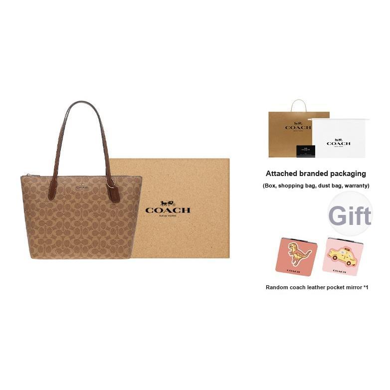 Coach Zip Top Tote 30 Classic Monogram Logo Coated Canvas Tote Bag Women tote Brown CBT20-IMXHE