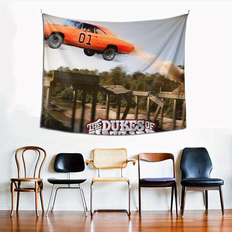 Classic Orange 01 Sports Car Tapestry Retro Race Car Scene Polyester Wall Hanging Bedroom Wall Art Decor