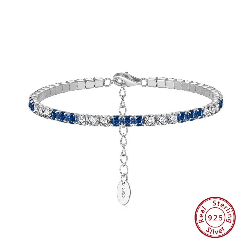 ORSA JEWELS Модный теннисный браслет из стерлингового серебра 925 пробы, регулируемый, с цветными кубическими циркониями 4A, закрепка крапаном, 3 мм, для женщин SB192
