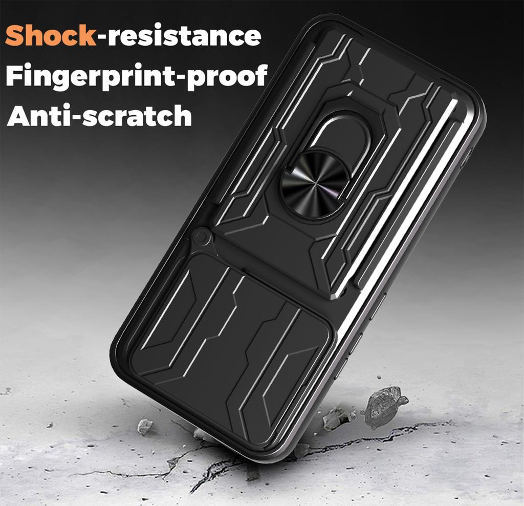 Для Honor 400 5G (Глобальный) Чехол ПК+ТПУ с подставкой и сдвижной крышкой для камеры