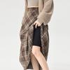 Women Plaid Skirt High Waist Vintage Wool A Line Loose Mid Length for Fall Winter