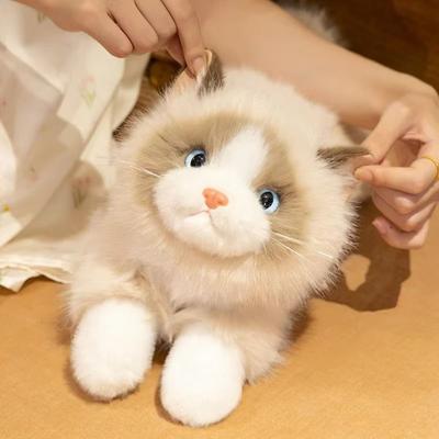Новый мягкий реалистичный кот пушистый говорящий кукла-тряпичная кукла милый мультяшный с нагрудником имитация котенка модель домашний декор набитое и плюшевое животное