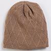 New Women's Knitted Pullover Hat Solid Color Mesh Diamond Plush Wool Cap Autumn Winter Ear Protection Pile Cap
