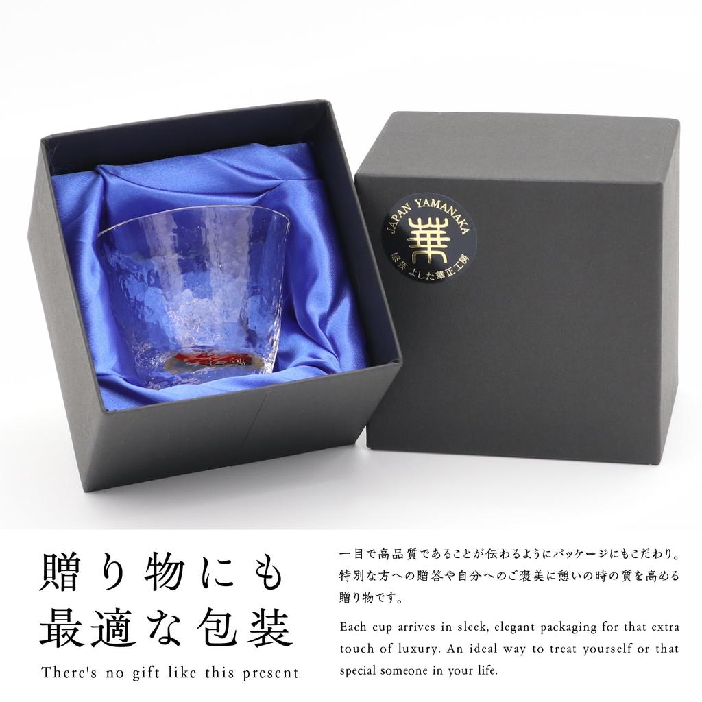 Kasyou Studio Kasyou Studio Kasho Makie Glass Red Fuji Crystal Glass Sake Cup in Kanazawa Gold Leaf Golden Sake Utensil (Kaga Makie/Boxed/Made