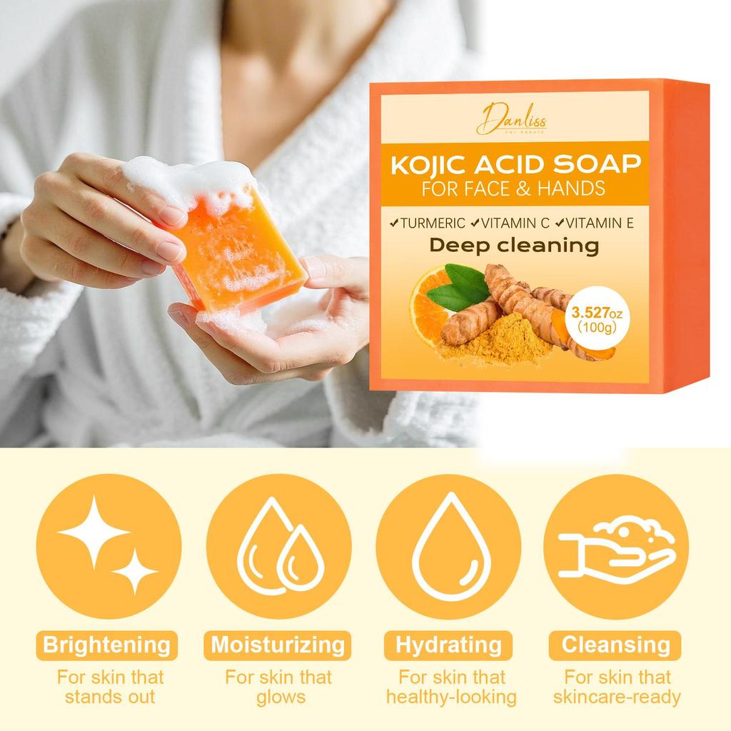 Мыло с койевой кислотой, витаминами C и E - Глубоко питает и увлажняет кожу - Очищает кожу от грязи и жира и осветляет кожу, 100 г