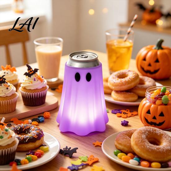 PLA Material Can Sleeve 3D Printed Halloween Ghost Holder Glow‑in‑the‑Dark Soda Beverage Party Supply for Cup Cover Cute Tabletop Decor
