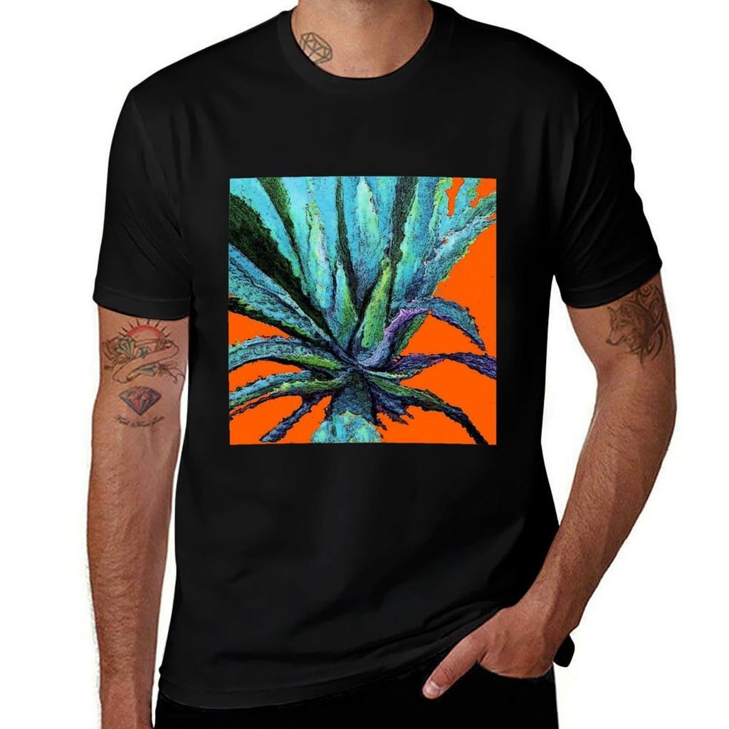 Blue Agave Cactus Modern Art Tshirt Work Wear Simple Tee Shirt