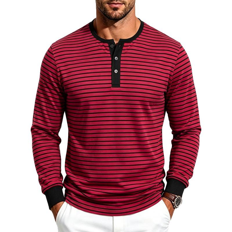 Men S Autumn Striped Henley Long Sleeve T Shirt