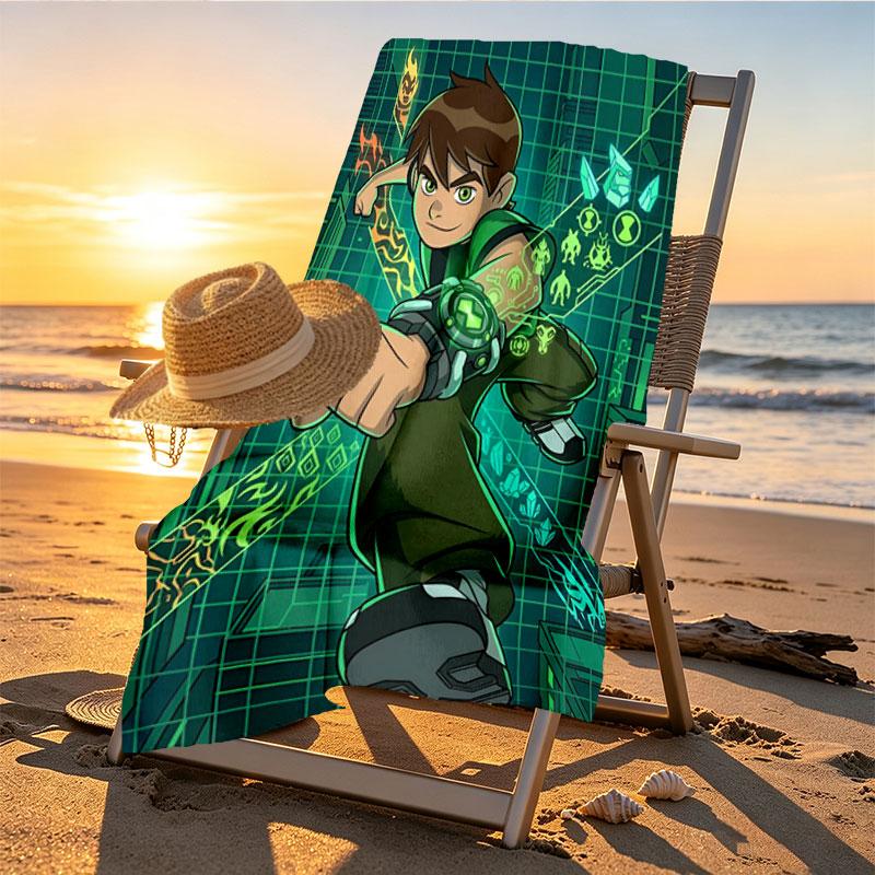 Ben 10 Cartoon Print Beach Towel Design, Soft, Lightweight. for Home Bathroom, Spa, Pool, Yoga, Surfing, Camping, Gift for Family, Friend