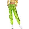 Womens Metallic Shiny Jogger Pants Casual High Waisted Harem Pant Holographic Color Hip Hop Trousers Streetwear